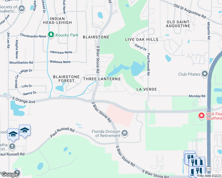 map of restaurants, bars, coffee shops, grocery stores, and more near 3360 Trafalgar Square in Tallahassee