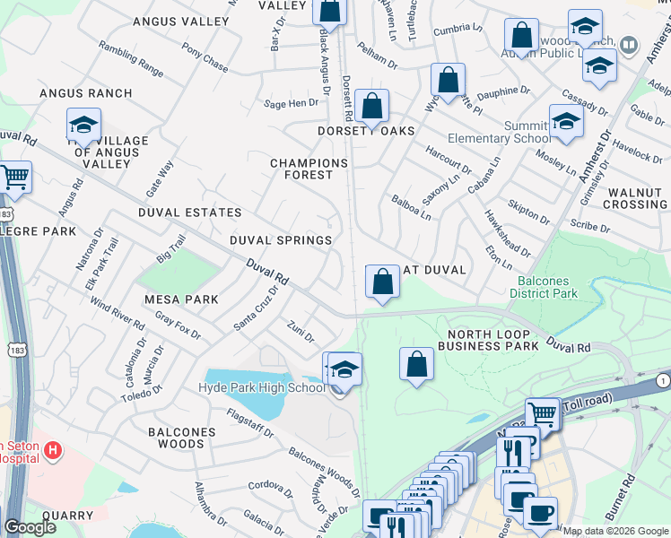 map of restaurants, bars, coffee shops, grocery stores, and more near 11905 Alpheus Avenue in Austin