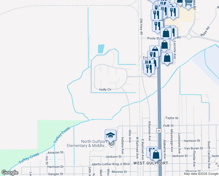 map of restaurants, bars, coffee shops, grocery stores, and more near 171 Holly Circle in Gulfport
