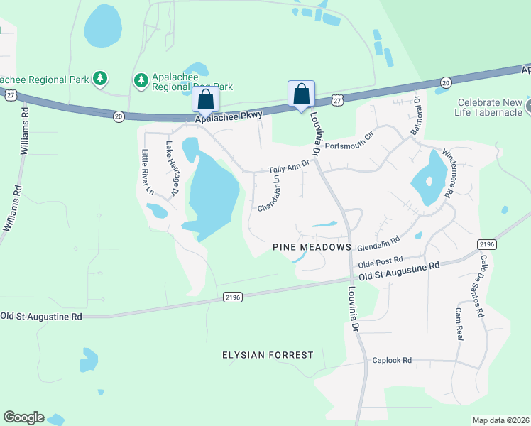 map of restaurants, bars, coffee shops, grocery stores, and more near 2573 Chandalar Lane in Tallahassee