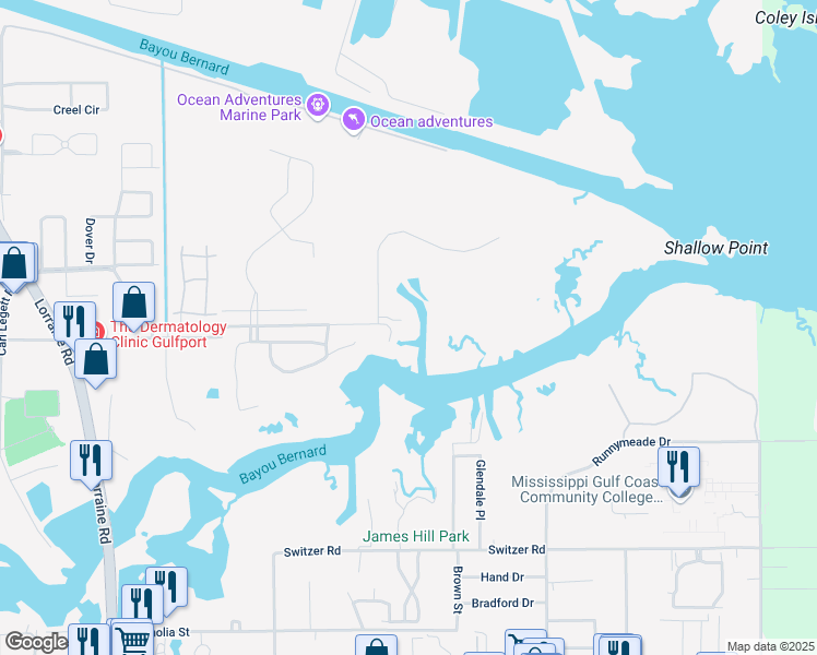 map of restaurants, bars, coffee shops, grocery stores, and more near 10767 E Taylor Rd in Gulfport