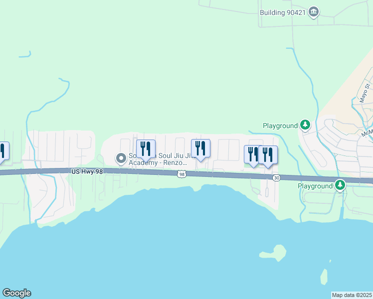 map of restaurants, bars, coffee shops, grocery stores, and more near 479 Managua Way in Mary Esther