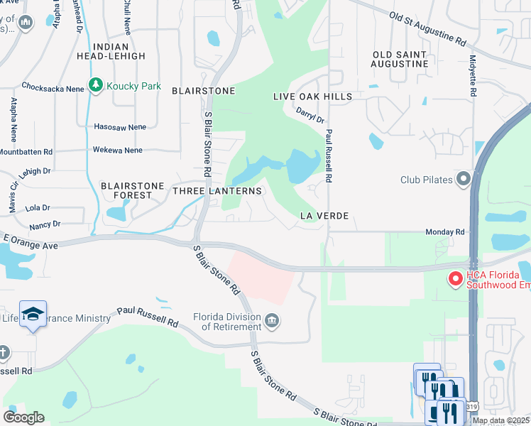 map of restaurants, bars, coffee shops, grocery stores, and more near 2884B Par Lane in Tallahassee
