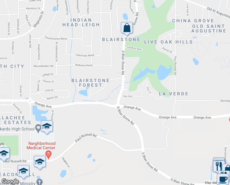 map of restaurants, bars, coffee shops, grocery stores, and more near 2780 Beechwood Knolls in Tallahassee