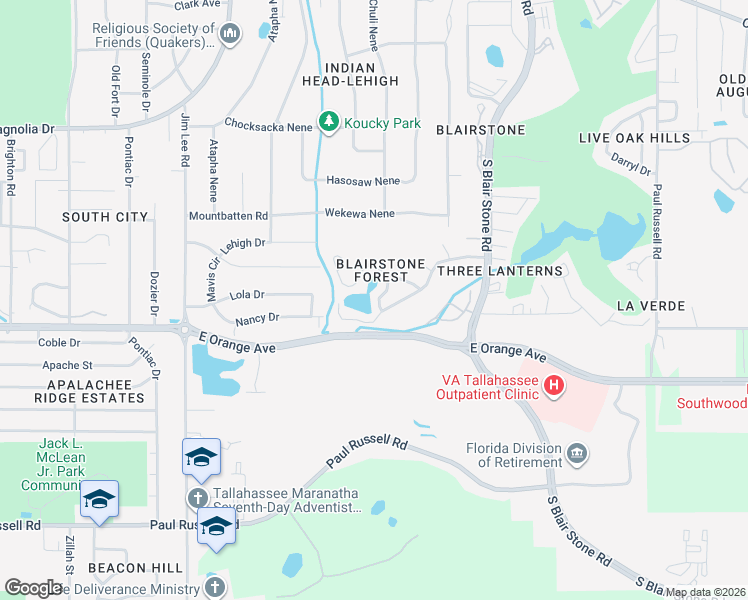map of restaurants, bars, coffee shops, grocery stores, and more near 1701 Silverwood Drive in Tallahassee