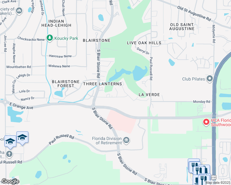 map of restaurants, bars, coffee shops, grocery stores, and more near 3360 Trafalgar Square in Tallahassee