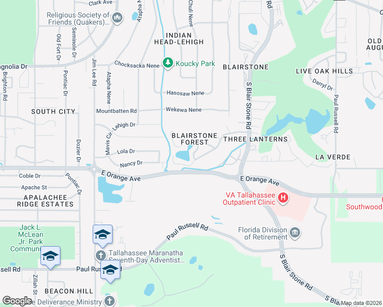 map of restaurants, bars, coffee shops, grocery stores, and more near 1701 Silverwood Drive in Tallahassee