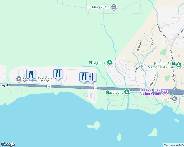 map of restaurants, bars, coffee shops, grocery stores, and more near 36 Solar Street in Mary Esther