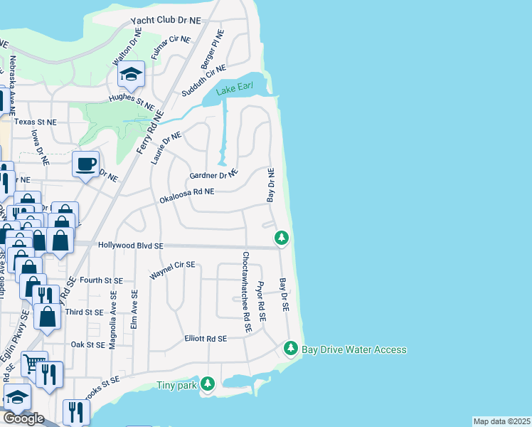 map of restaurants, bars, coffee shops, grocery stores, and more near 15 Bay Drive Northeast in Fort Walton Beach
