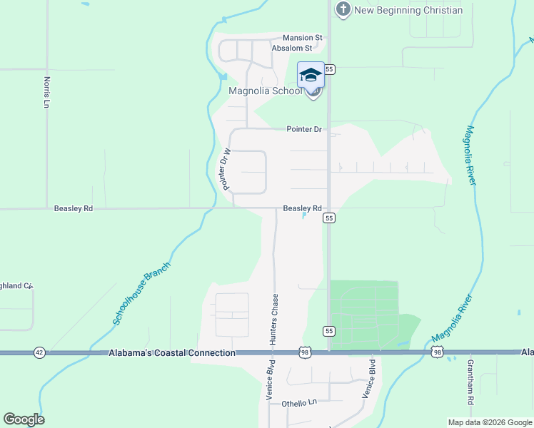 map of restaurants, bars, coffee shops, grocery stores, and more near 16222-16402 Beasley Rd in Foley