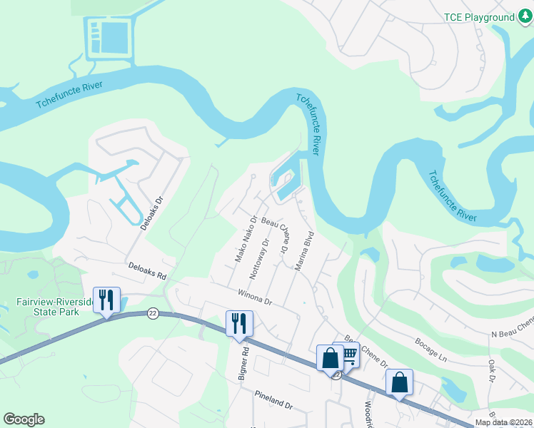 map of restaurants, bars, coffee shops, grocery stores, and more near 6 Jacqueline Court in Mandeville