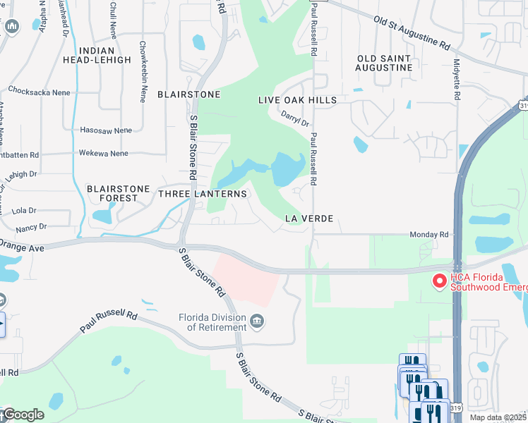 map of restaurants, bars, coffee shops, grocery stores, and more near 2919 Par Lane in Tallahassee