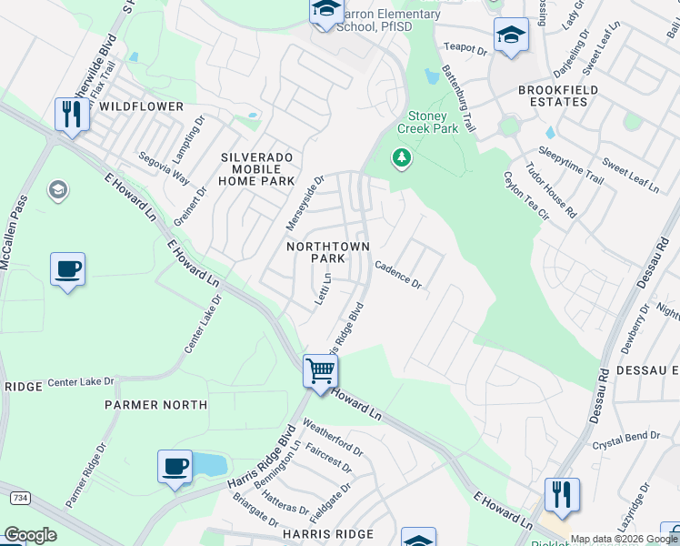 map of restaurants, bars, coffee shops, grocery stores, and more near 13804 Conner Downs Drive in Pflugerville