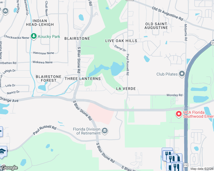 map of restaurants, bars, coffee shops, grocery stores, and more near 2884B Par Lane in Tallahassee