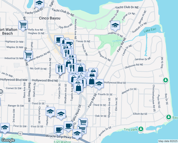 map of restaurants, bars, coffee shops, grocery stores, and more near 204 Hospital Dr in Fort Walton Beach