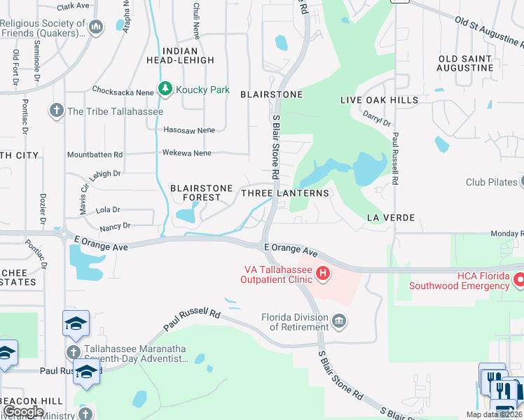 map of restaurants, bars, coffee shops, grocery stores, and more near 2782 Beechwood Knolls in Tallahassee