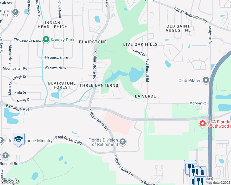 map of restaurants, bars, coffee shops, grocery stores, and more near 2884B Par Lane in Tallahassee