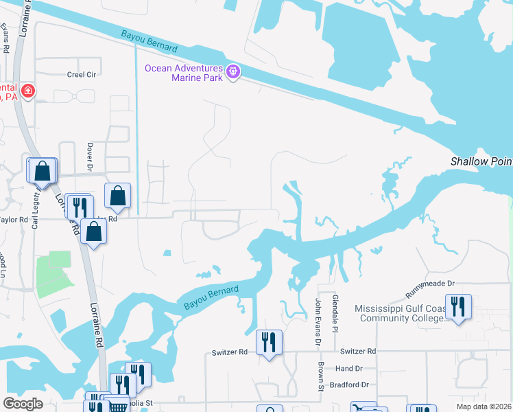 map of restaurants, bars, coffee shops, grocery stores, and more near 10788 East Taylor Road in Gulfport