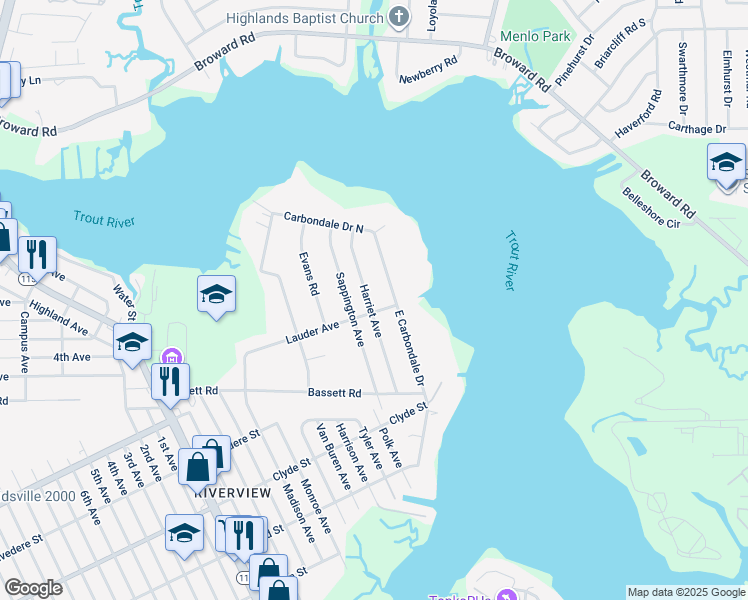 map of restaurants, bars, coffee shops, grocery stores, and more near 9621 Harriet Avenue in Jacksonville