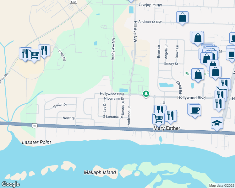 map of restaurants, bars, coffee shops, grocery stores, and more near 315 Hollywood Blvd NW in Fort Walton Beach