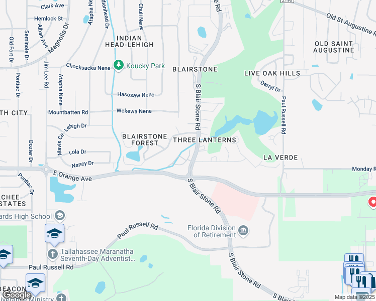 map of restaurants, bars, coffee shops, grocery stores, and more near 2780 Beechwood Knolls in Tallahassee