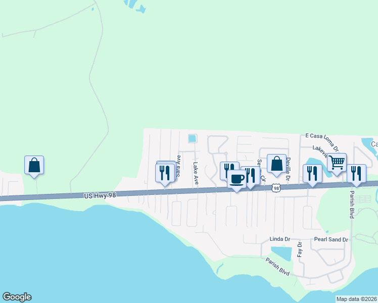 map of restaurants, bars, coffee shops, grocery stores, and more near 249 Terrance Lane in Mary Esther