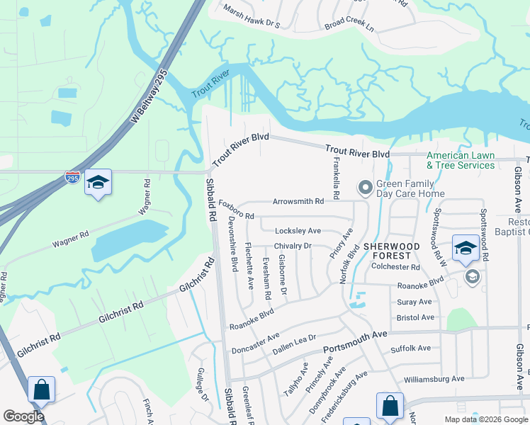map of restaurants, bars, coffee shops, grocery stores, and more near 5233 Foxboro Road in Jacksonville