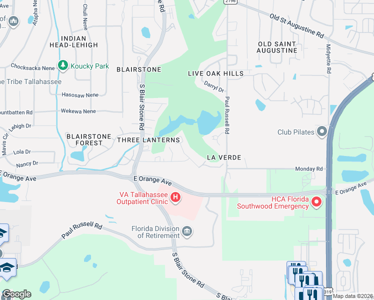 map of restaurants, bars, coffee shops, grocery stores, and more near 2884B Par Lane in Tallahassee