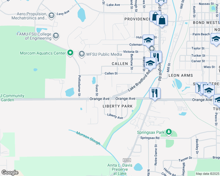 map of restaurants, bars, coffee shops, grocery stores, and more near 2514 Lindsey Court in Tallahassee