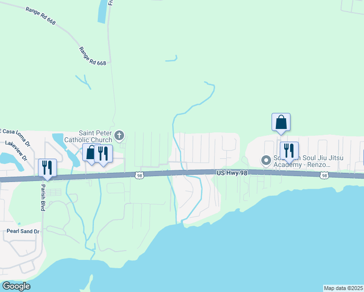 map of restaurants, bars, coffee shops, grocery stores, and more near 7138 Ray Vecchino Road in Mary Esther