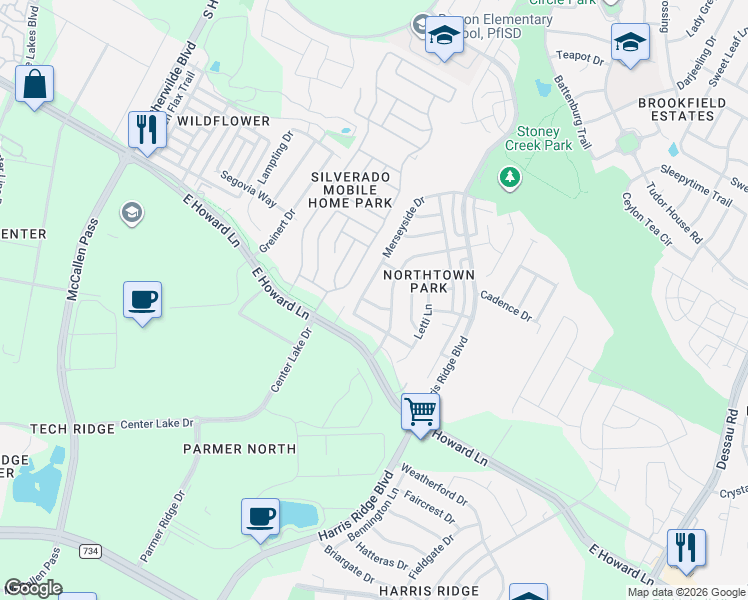 map of restaurants, bars, coffee shops, grocery stores, and more near 13716 Cambourne Drive in Pflugerville