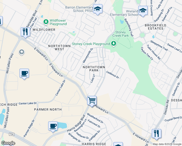 map of restaurants, bars, coffee shops, grocery stores, and more near 13803 Lothian Drive in Pflugerville