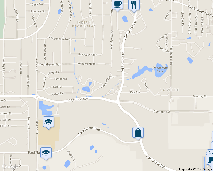 map of restaurants, bars, coffee shops, grocery stores, and more near 1747 Brookside Blvd in Tallahassee