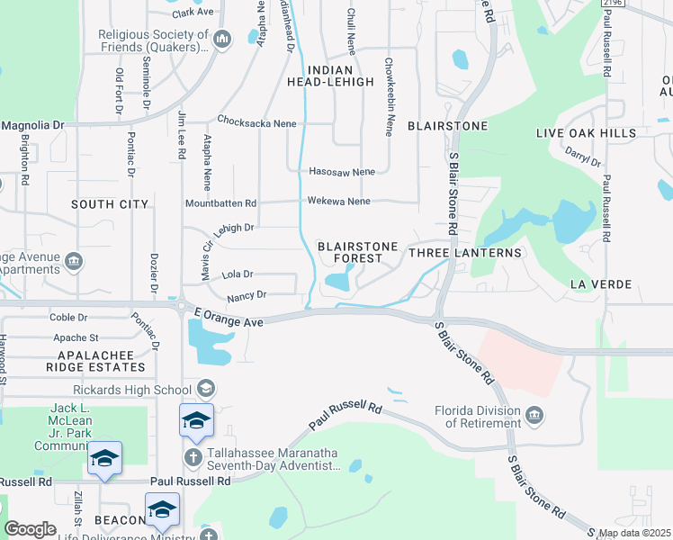 map of restaurants, bars, coffee shops, grocery stores, and more near 1701 Silverwood Drive in Tallahassee