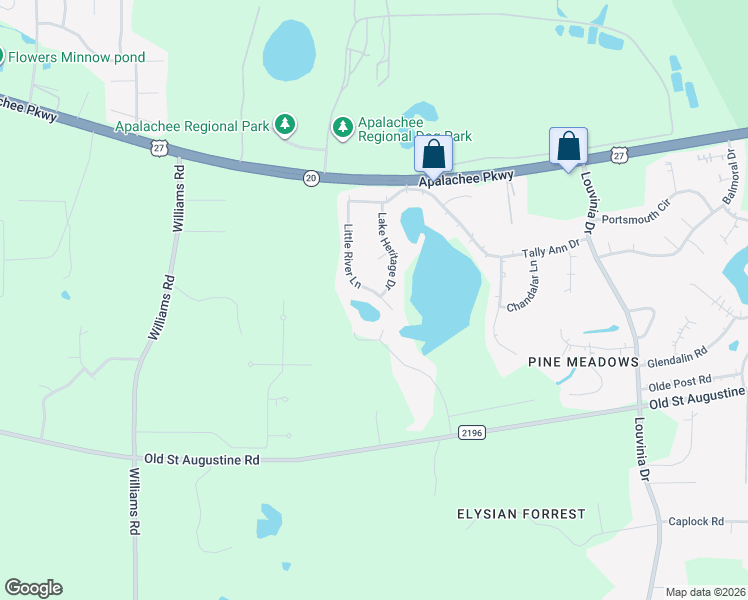 map of restaurants, bars, coffee shops, grocery stores, and more near 2137 Little River Lane in Tallahassee