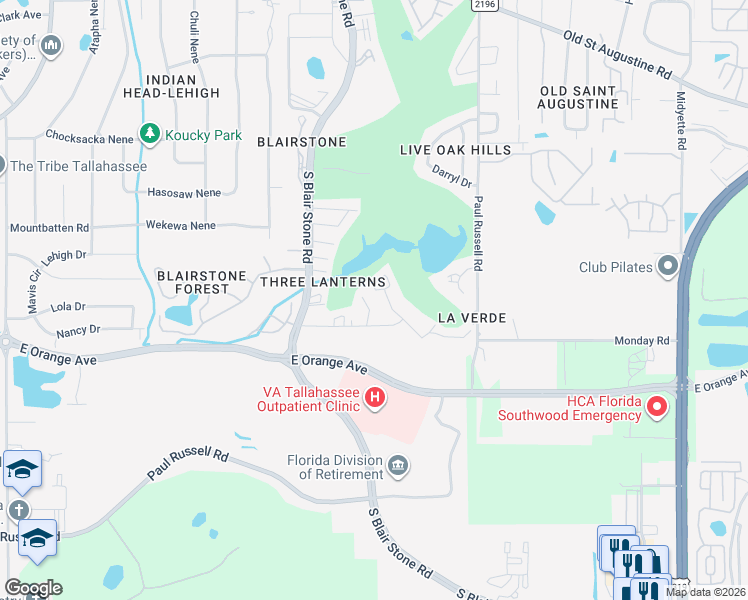 map of restaurants, bars, coffee shops, grocery stores, and more near 3349 Trafalgar Square in Tallahassee
