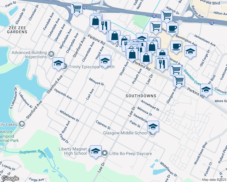 map of restaurants, bars, coffee shops, grocery stores, and more near 1946 Stuart Avenue in Baton Rouge