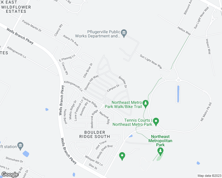 map of restaurants, bars, coffee shops, grocery stores, and more near 97 Canyon Drive in Pflugerville