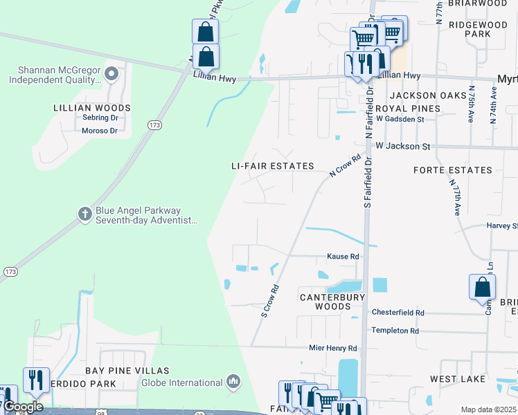 map of restaurants, bars, coffee shops, grocery stores, and more near 409 Belle Chasse Way in Pensacola