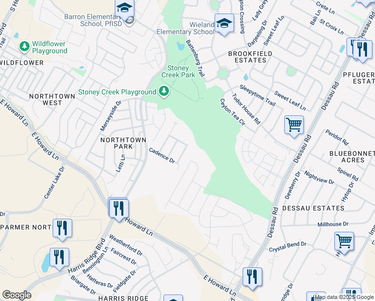 map of restaurants, bars, coffee shops, grocery stores, and more near 14009 Stripling Lane in Pflugerville