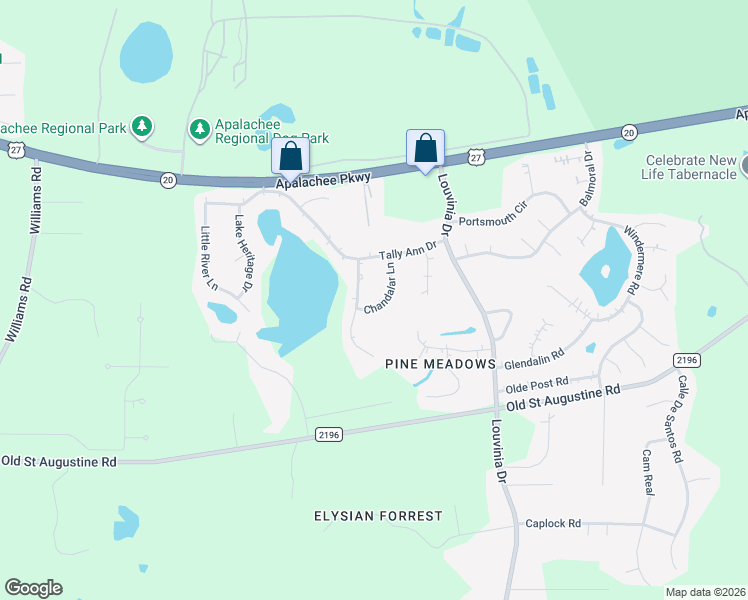 map of restaurants, bars, coffee shops, grocery stores, and more near 2616 Chandalar Lane in Tallahassee