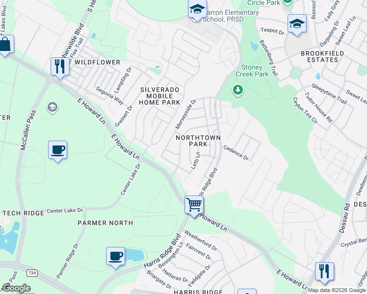 map of restaurants, bars, coffee shops, grocery stores, and more near 13716 Cambourne Drive in Pflugerville