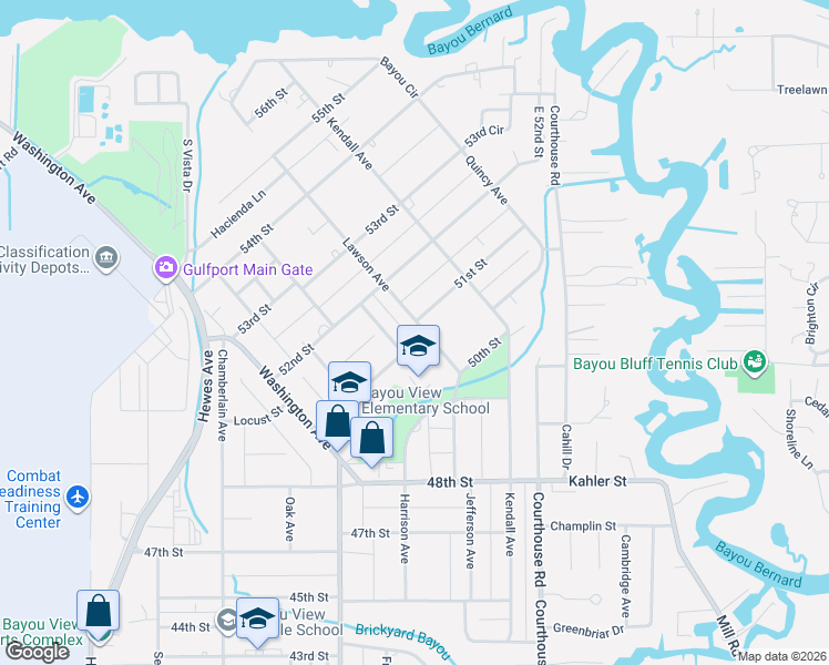 map of restaurants, bars, coffee shops, grocery stores, and more near 5001-5073 Lawson Avenue in Gulfport