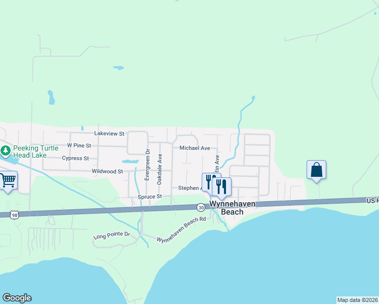 map of restaurants, bars, coffee shops, grocery stores, and more near 112 Pinehaven Drive in Mary Esther