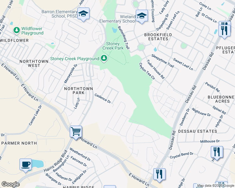 map of restaurants, bars, coffee shops, grocery stores, and more near 14009 Stripling Lane in Pflugerville
