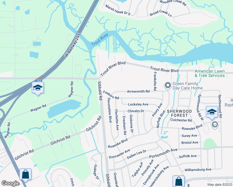 map of restaurants, bars, coffee shops, grocery stores, and more near 5337 Foxboro Road in Jacksonville