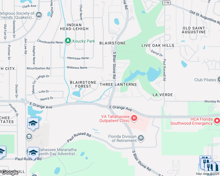 map of restaurants, bars, coffee shops, grocery stores, and more near 2780 Beechwood Knolls in Tallahassee