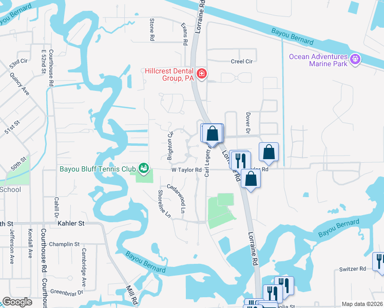 map of restaurants, bars, coffee shops, grocery stores, and more near 9004 Victoria Circle in Gulfport