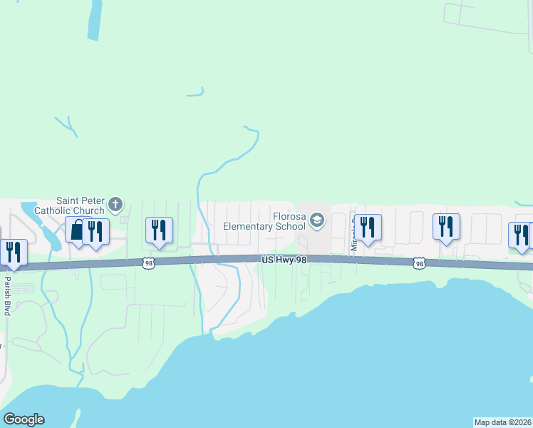 map of restaurants, bars, coffee shops, grocery stores, and more near 348 Harris Street in Mary Esther