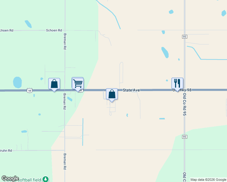 map of restaurants, bars, coffee shops, grocery stores, and more near 27116 US Highway 98 in Elberta